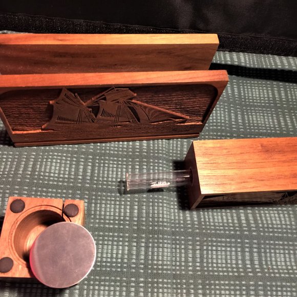 Nautical Desk Set Wooden - Postage Stamp Box, Vase and Letter or Napkin Holder - Picture 5 of 8